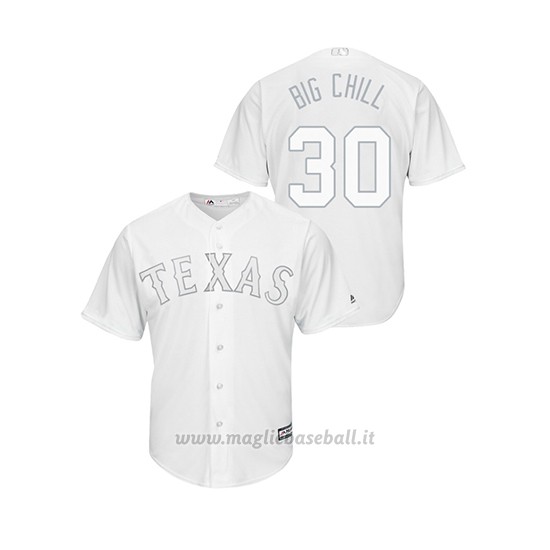 Maglia Baseball Hombre Texas Rangers 30 Nomar Mazara 2019 Players Weekend Replica Bianco